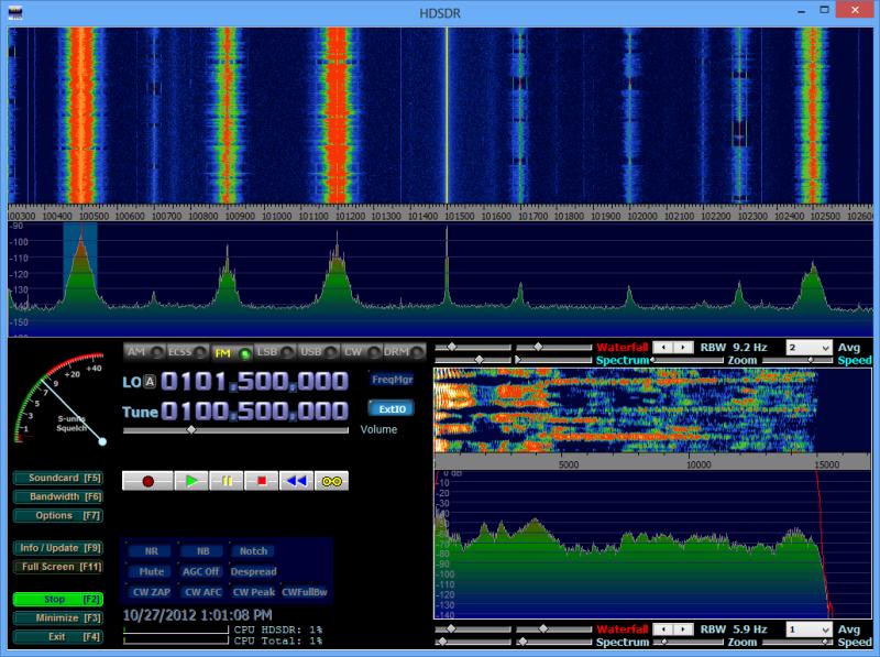 Receiving FM Radio broadcast with HDSDR and RTL2832 bases DVB-T receiver under Windows8 64bit.